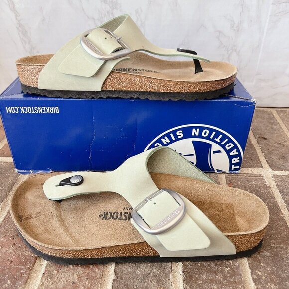 Birkenstock Gizeh Big Buckle Thong Sandal Faded Lime Leather EU 39 US 8- 8.5 W - Picture 3 of 13